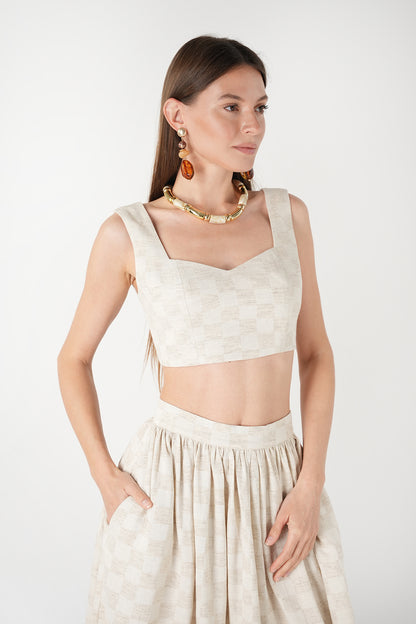 Sırt  bağcık detaylı kenevir crop üst