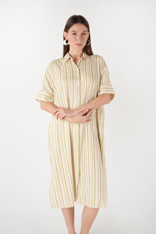 Viskon Çizgili gömlek elbise