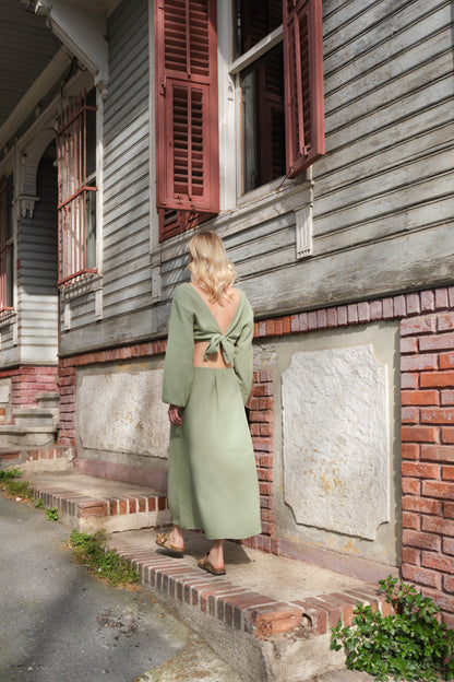 Matcha Dress Müslin Sırt Dekolteli Elbise