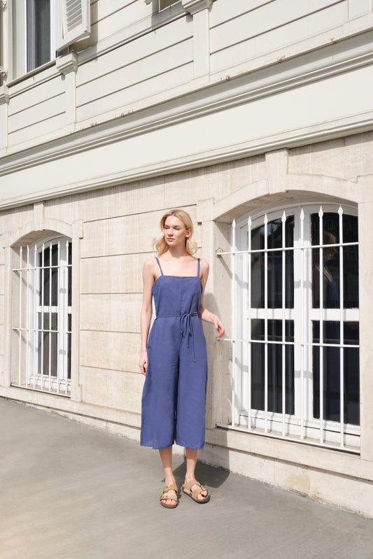 Positano Overall SF 18 | Keten Pamuk Karışımlı Ayarlanabilir Askılı Tulum