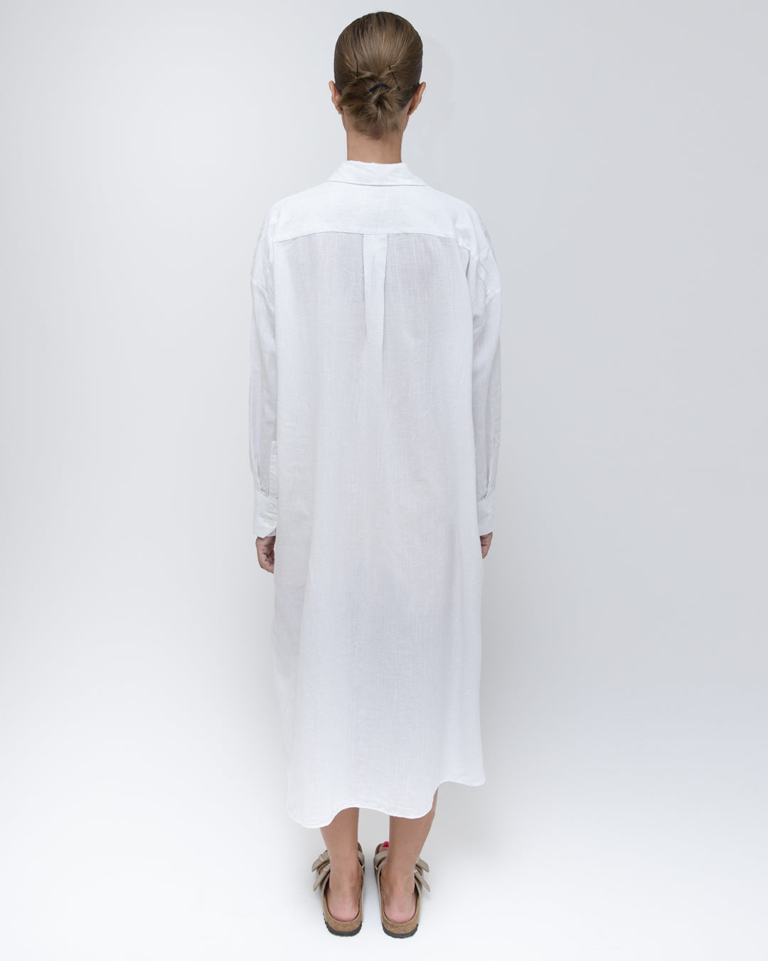 Keten Dokulu Gömlek Elbise | Beyaz