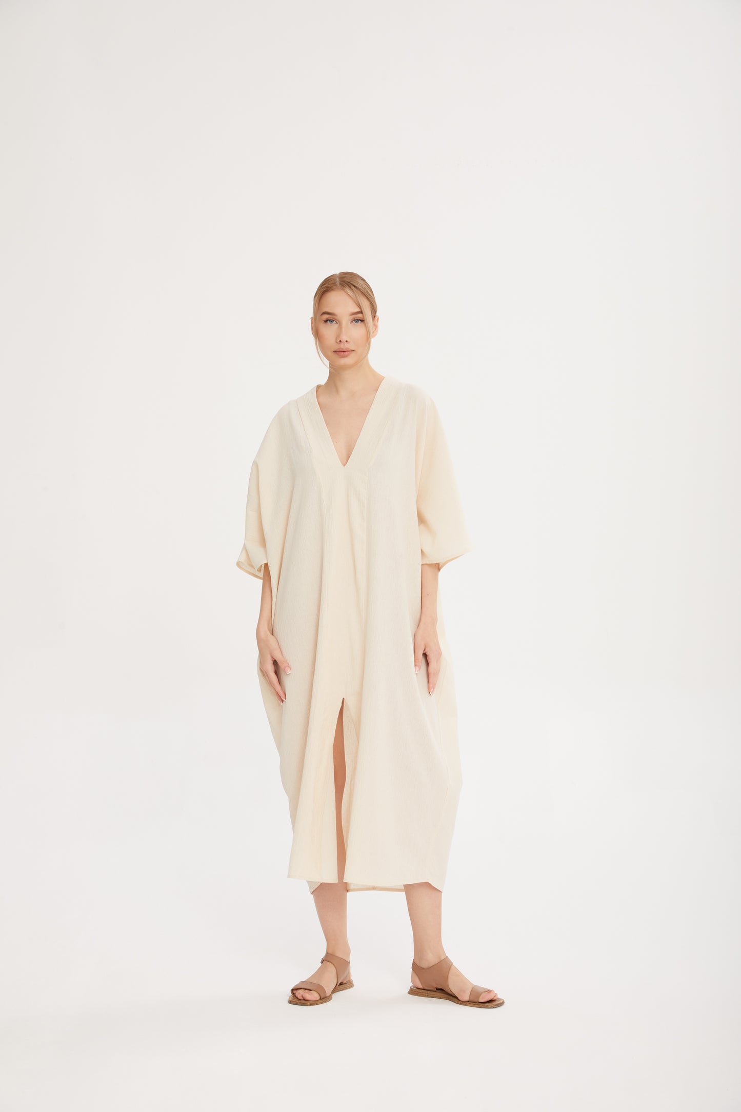 Helen Kaftan Ham Kumaş Sırt Baskılı Kaftan