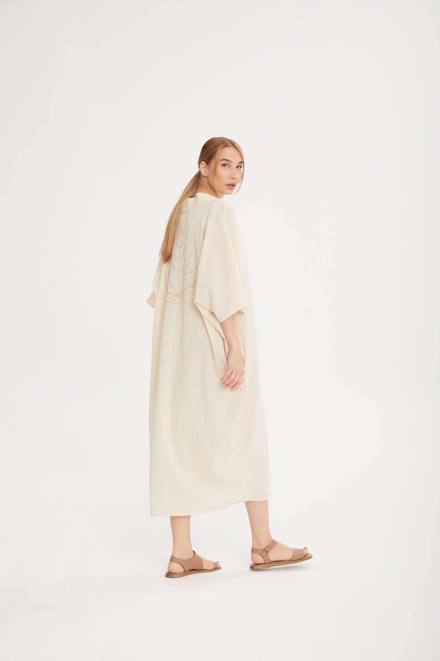 Helen Kaftan Ham Kumaş Sırt Baskılı Kaftan