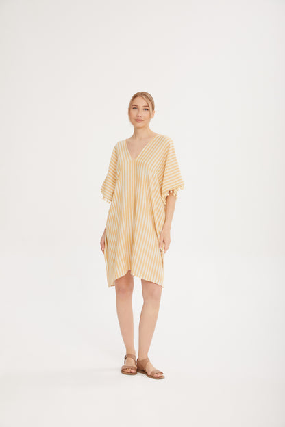 Sarı–Beyaz Çizgili Kısa Kaftan
