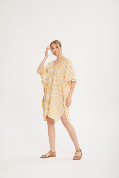 Sarı–Beyaz Çizgili Kısa Kaftan