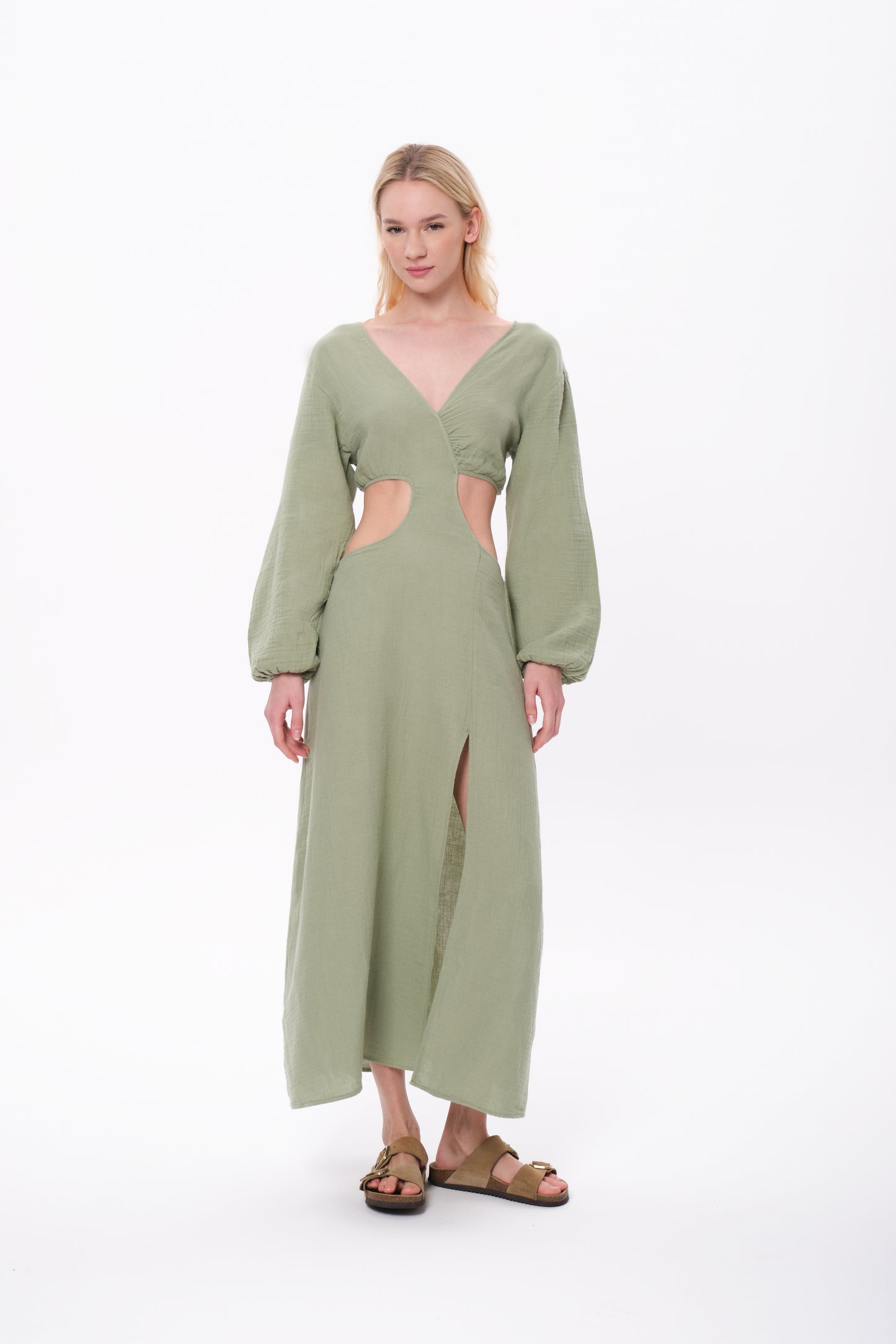 Matcha Dress Müslin Sırt Dekolteli Elbise