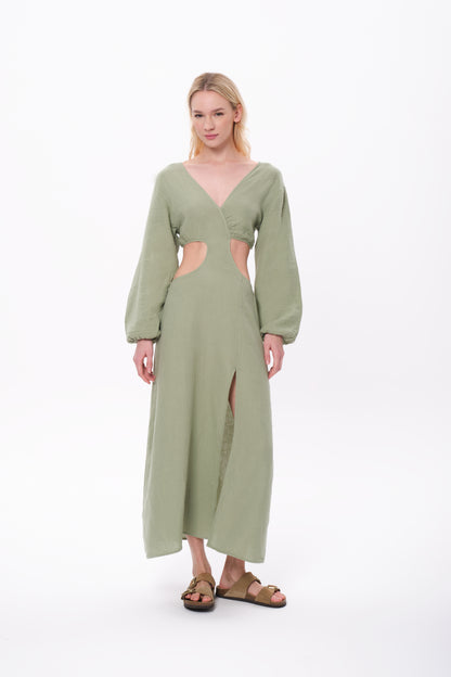 Matcha Dress Müslin Sırt Dekolteli Elbise