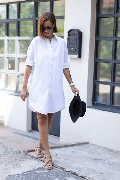 Poplin Gömlek Elbise | Beyaz